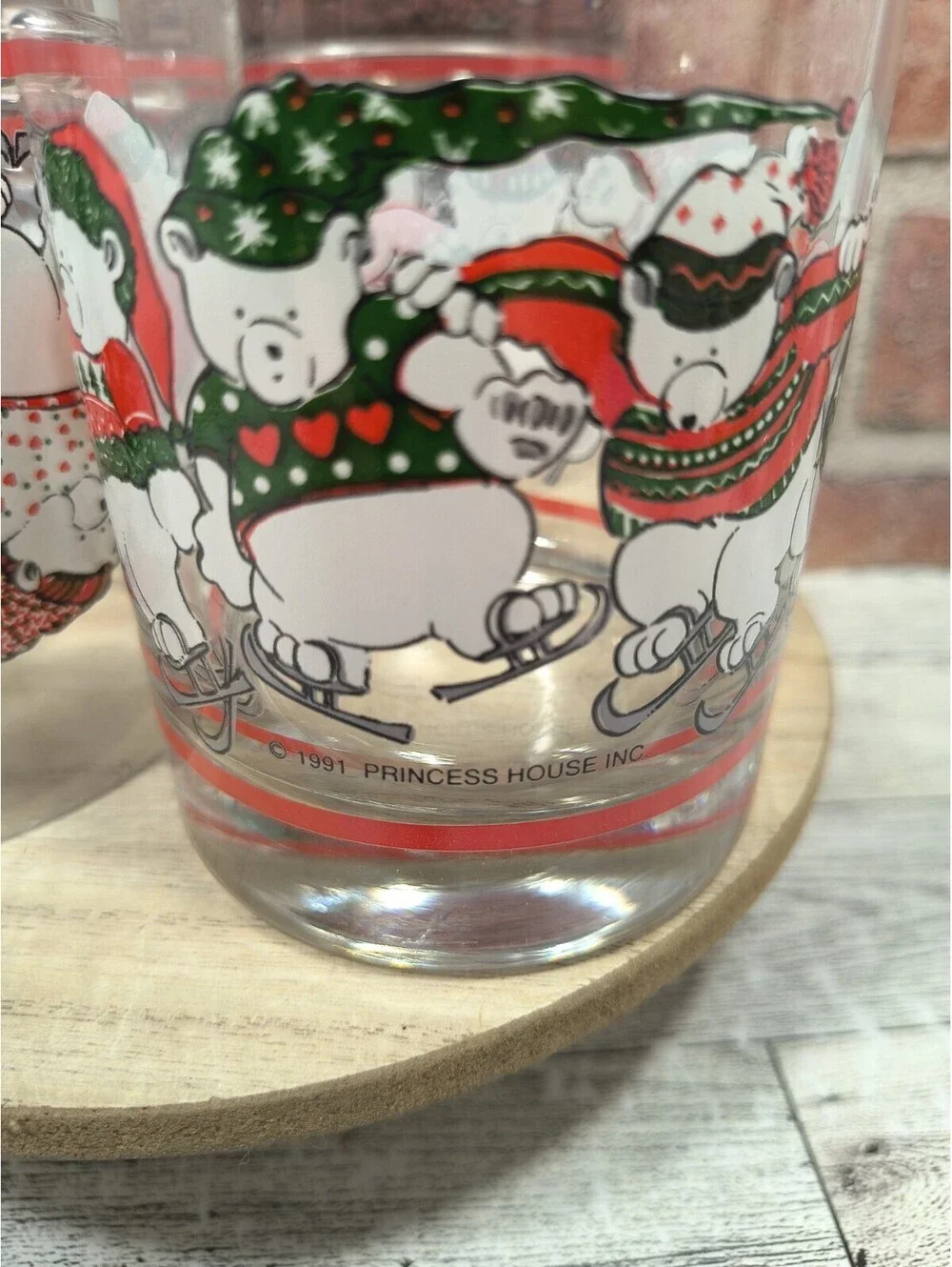 1991 Princess House Polar Bear Ice Skating Tumblers Christmas Heritage Set of 4